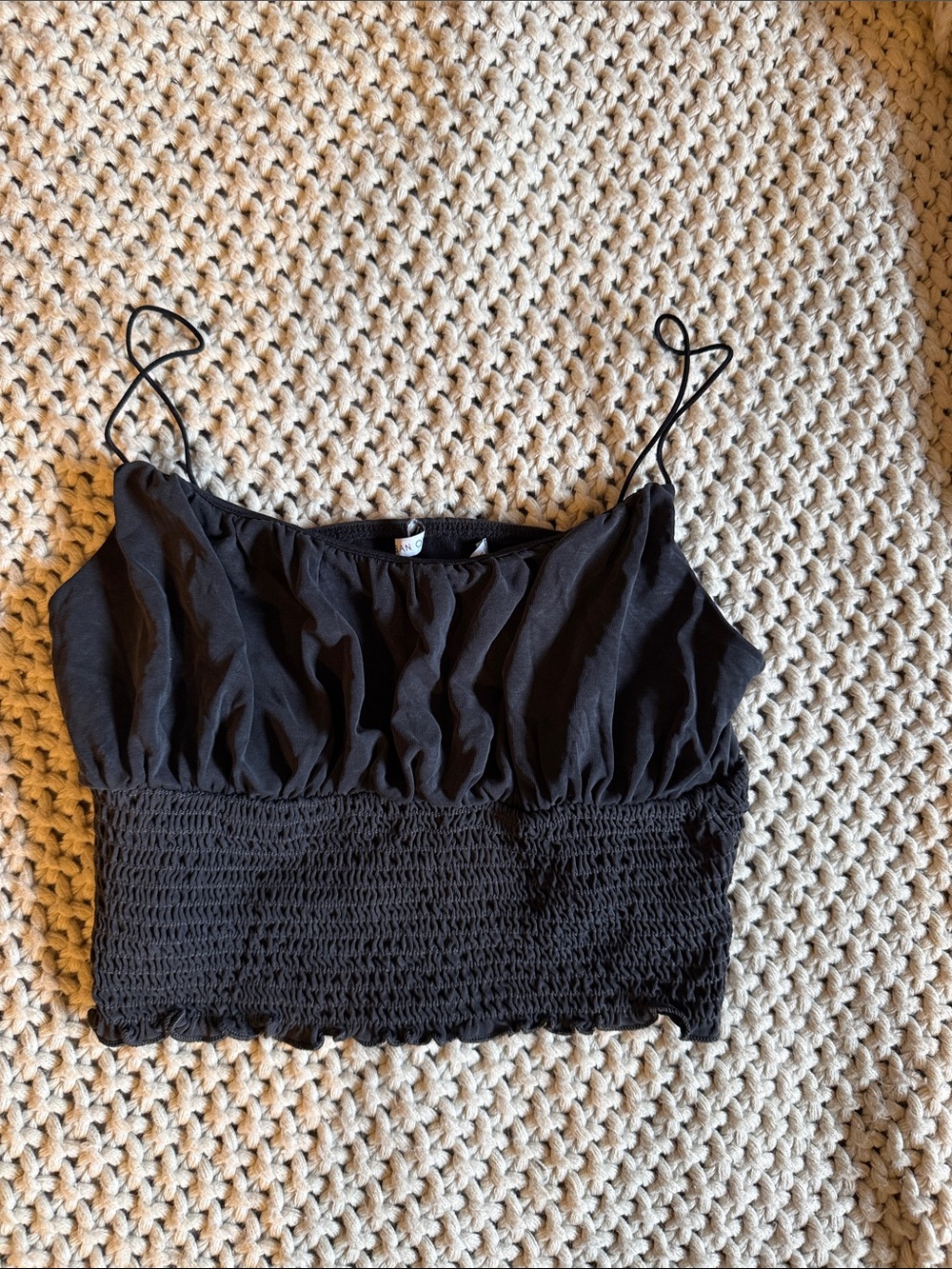 Black Smocked Cami Tank Top - Women